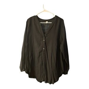 Old Navy Black Boxy Blouse with Mandarin Collar